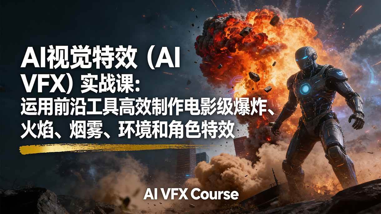 （17212期）AI视觉特效（AI VFX）实战课：运用前沿工具高效制作电影级爆炸、火焰、烟雾、环境和角色特效-来友网创