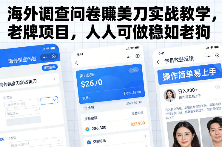 海外调查问卷賺美刀实战教学，老牌项目，人人可做稳如老狗-来友网创