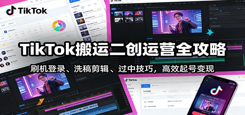 TikTok搬运二创运营全攻略：刷机登录、洗稿剪辑 、过中技巧，高效起号变现-来友网创