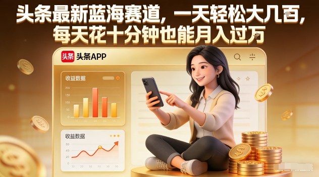 头条最新蓝海赛道，一天轻松大几张，每天花十分钟也能月入过1W【揭秘】-来友网创