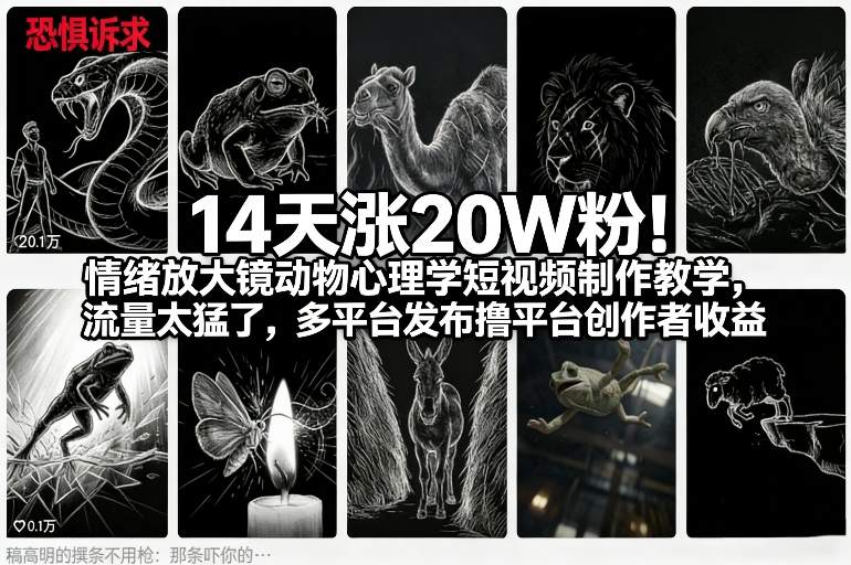 14天涨20W粉！情绪放大镜动物心理学短视频制作教学，流量太猛了，多平台发布撸平台创作者收益-来友网创
