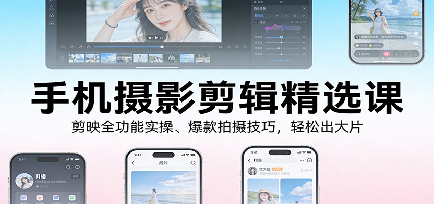 手机摄影剪辑精选课：剪映全功能实操、爆款拍摄技巧，轻松出大片-来友网创
