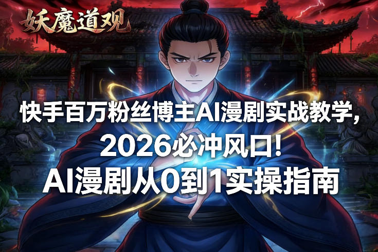 快手百万粉丝博主AI漫剧实战教学，2026必冲风口！AI漫剧从0到1实操指南-来友网创