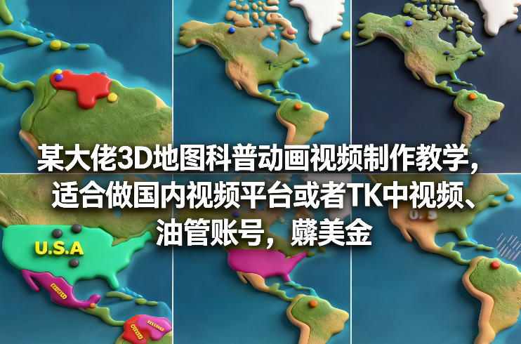 某大佬3D地图科普动画视频制作教学，适合做国内视频平台或者TK中视频、油管账号，賺美金-来友网创