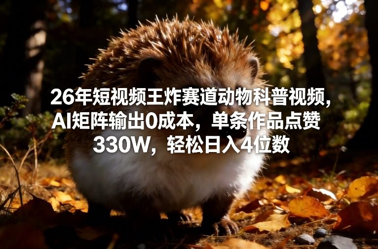 26年短视频王炸赛道动物科普视频，AI矩阵输出0成本，单条作品点赞330W，轻松日入4位数-来友网创