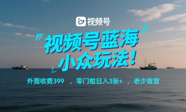 视频号蓝海小众玩法！外面收费399，零门槛日入3张+，老少皆宜-来友网创