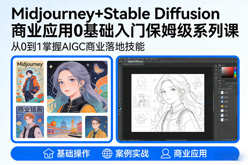 AIGC商业应用Midjourney+Stable Diffusion教程，0基础入门保姆级系列课-来友网创