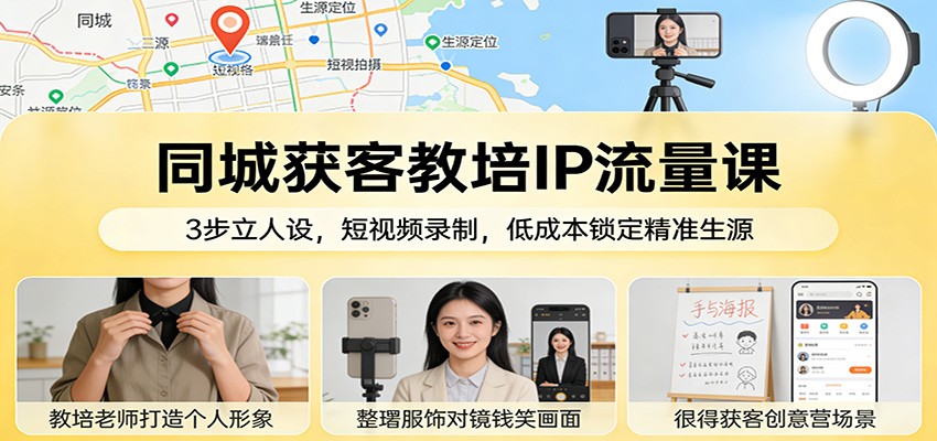 同城获客教培IP流量课：3步立人设，短视频录制，低成本锁定精准生源-来友网创
