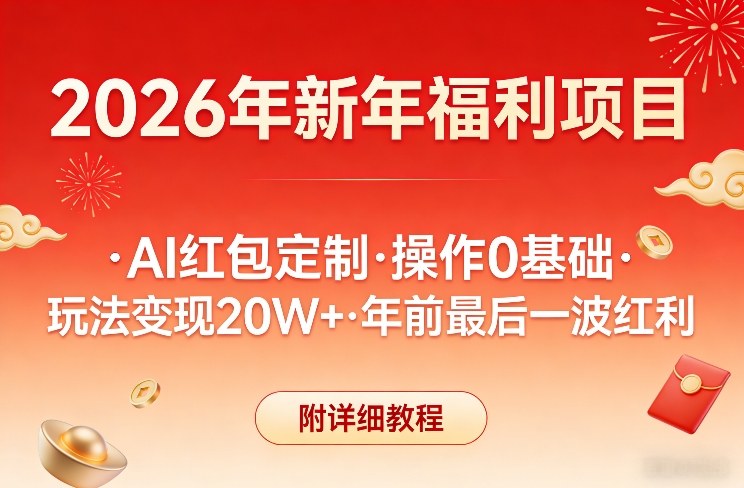 新年福利项目，AI红包定制，操作0基础，玩法变现20W+年前最后一波红利，附详细教程-来友网创