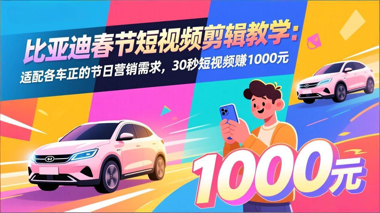 （17320期）比亚迪春节短视频剪辑教学：适配各车企的节日营销需求，30秒短视频赚1000元-来友网创