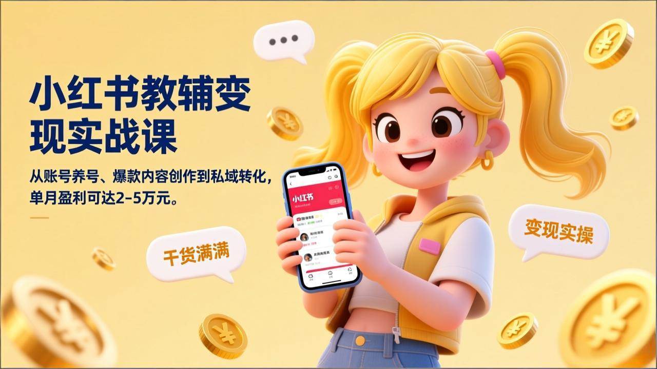（17334期）小红书教辅变现实战课，从账号养号、爆款内容创作到私域转化，单月盈利可达2-5万元-来友网创