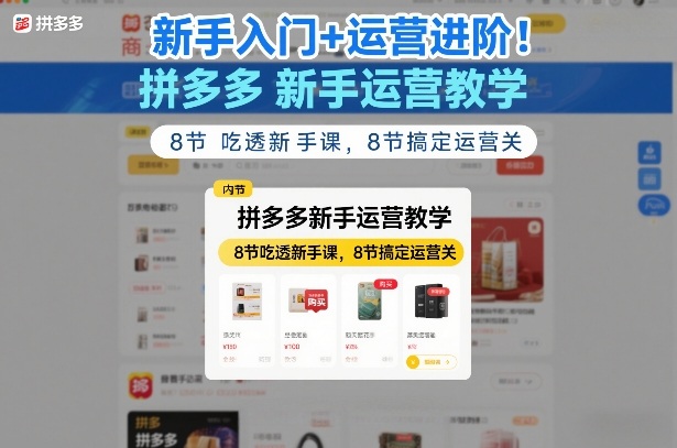 新手入门+运营进阶！拼多多新手运营教学，8节吃透新手课，8节搞定运营关-来友网创