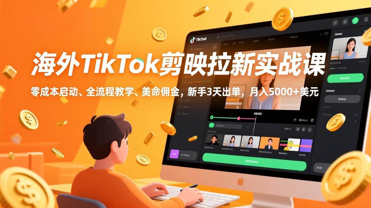 （17340期）海外TikTok剪映拉新实战课，零成本启动、全流程教学、美金佣金，新手3天出单，月入5000+美元-来友网创