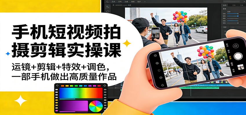 手机短视频拍摄剪辑实操课：运镜+剪辑+特效+调色，一部手机做出高质量作品-来友网创