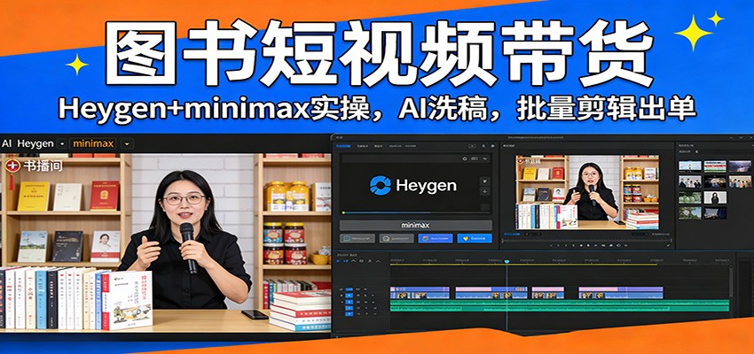 图书短视频带货：Heygen+minimax实操，AI洗稿 ，批量剪辑出单-来友网创