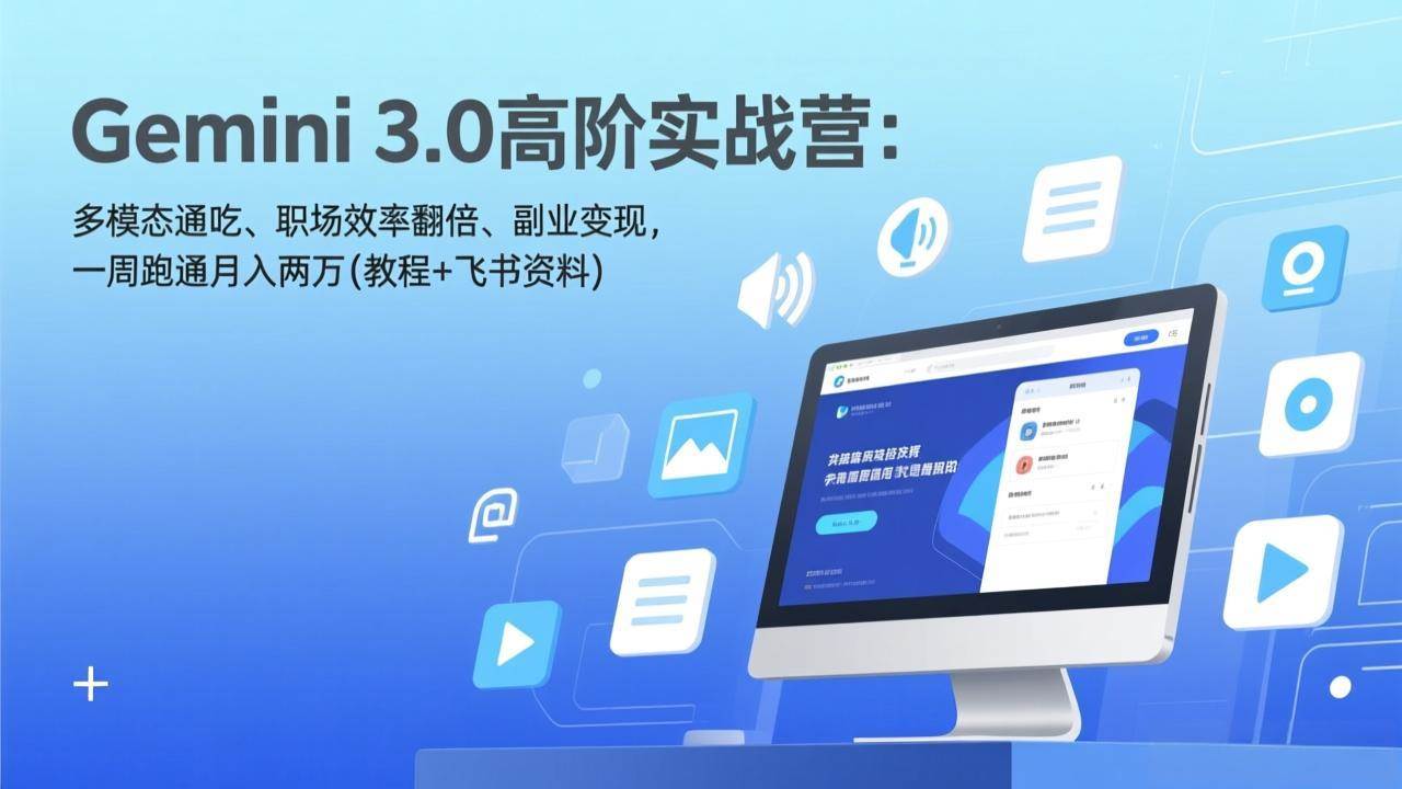 （17386期）Gemini 3.0高阶实战营：多模态通吃、职场效率翻倍、副业变现，一周跑通月入两万(教程+飞书资料)-来友网创
