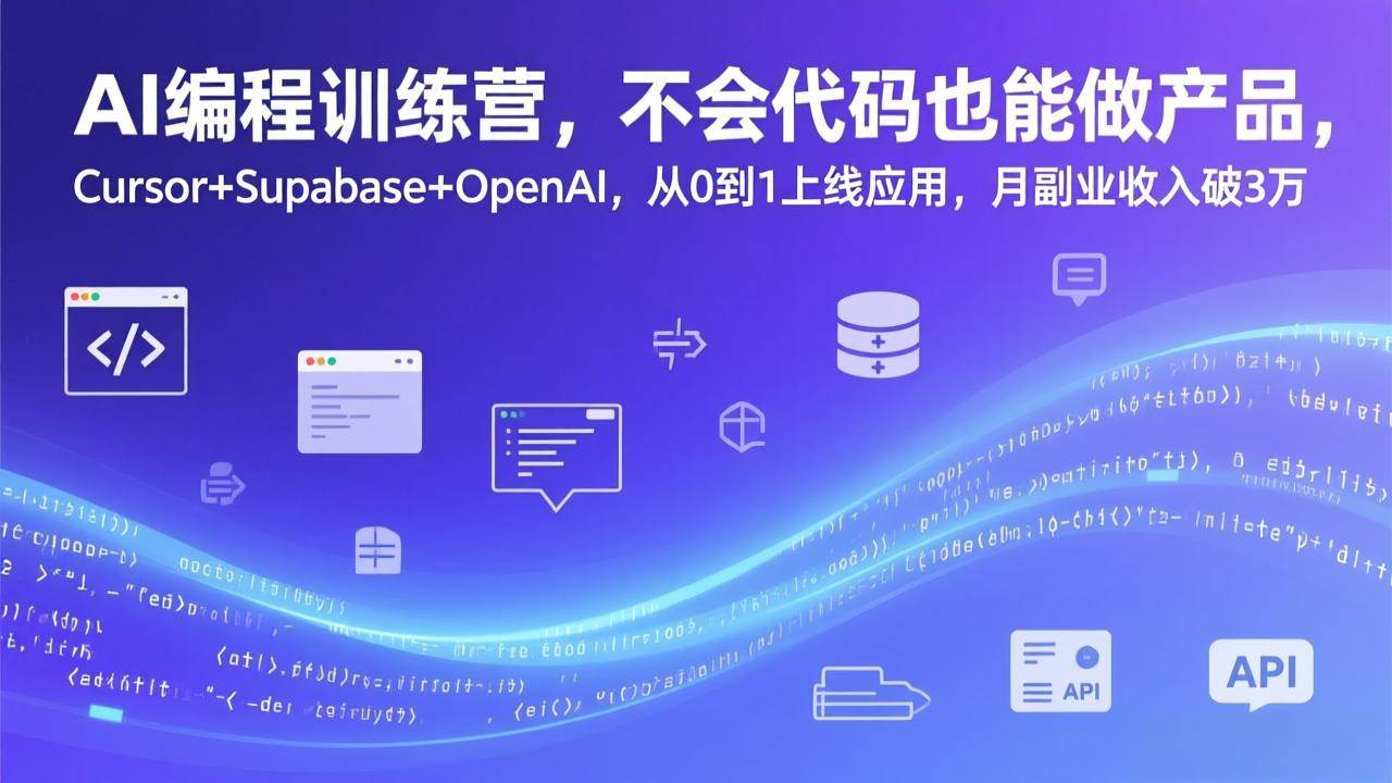 （17388期）AI编程训练营，不会代码也能做产品，Cursor+Supabase+OpenAI，从0到1上线应用，月副业收入破3万-来友网创