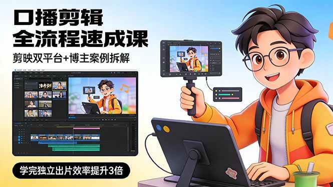 （17420期）口播剪辑全流程速成课，剪映双平台+博主案例拆解，学完独立出片效率提升3倍-来友网创