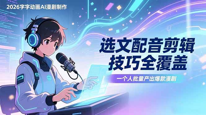 （17477期）2026字字动画AI漫剧制作-1期，选文配音剪辑技巧全覆盖，一个人就能批量产出爆款漫剧-来友网创