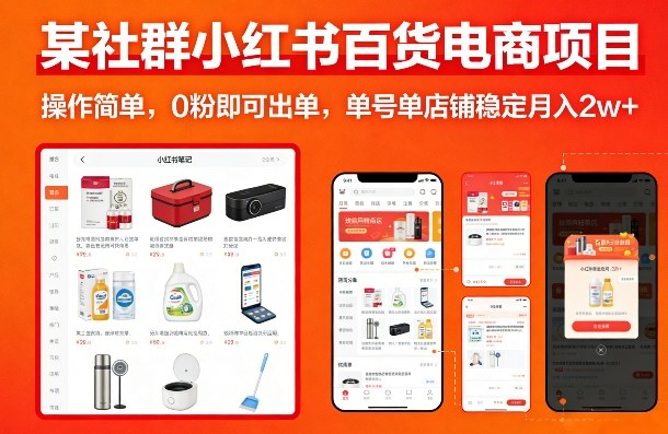 某社群小红书百货电商项目，操作简单，0粉即可出单，单号单店铺稳定月入2w+-来友网创