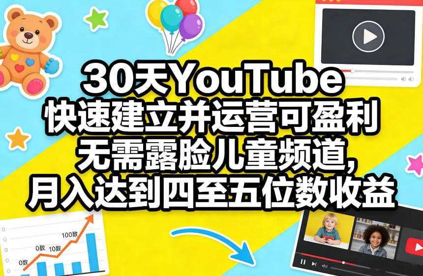 30天YouTube快速建立并运营可盈利无需露脸儿童频道，月入达到四至五位数收益-来友网创