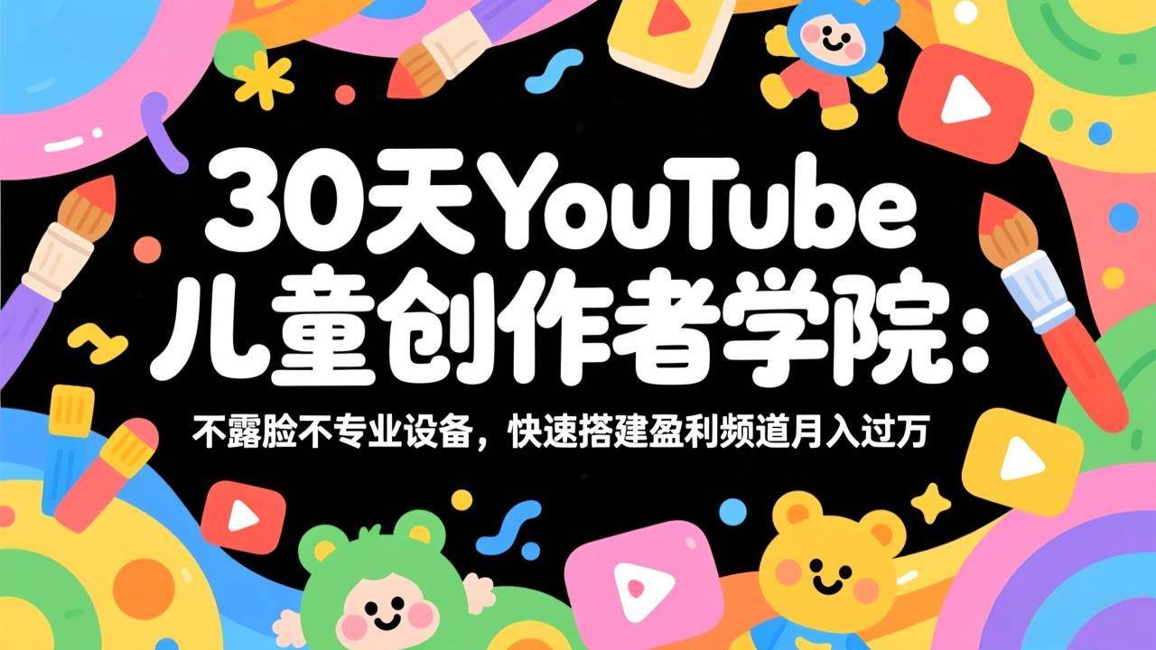 （17554期）30天YouTube儿童创作者学院：不露脸不专业设备，快速搭建盈利频道月入过万-来友网创