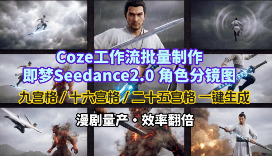 Coze工作流批量制作即梦Seedance2.0角色分镜图，九宫格-十六宫格-二十五宫格一键生成，漫剧量产，效率翻倍-来友网创