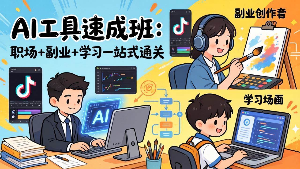 （17650期）AI工具速成班：职场+副业+学习一站式通关，20+爆款类型+剪映技巧+抖音算法，0基础快速上手-来友网创