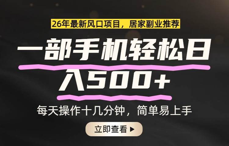 （17680期）26年居家副业首选，一部手机轻松日入500+，长期稳定可做-来友网创