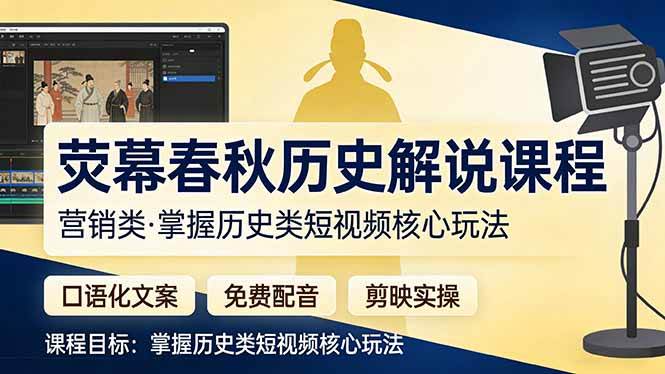 （17686期）荧幕春秋历史(营销类）解说课程：口语化文案+免费配音+剪映实操，掌握历史类短视频核心玩法-来友网创