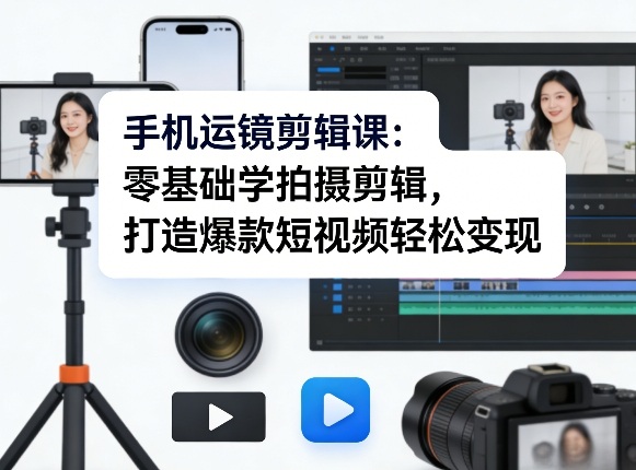 手机运镜剪辑课：零基础学拍摄剪辑，打造爆款短视频轻松变现-来友网创