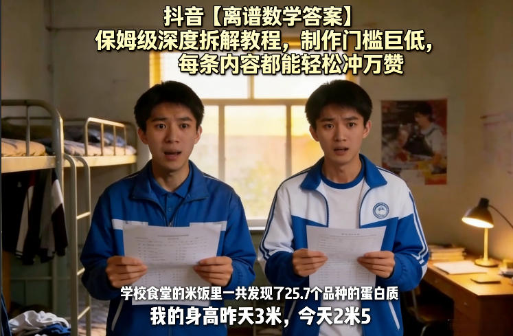 抖音【离谱数学答案】保姆级深度拆解教程，制作门槛巨低，每条内容都能轻松冲万赞，附详细步骤-来友网创