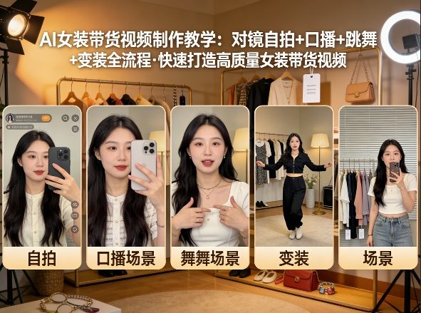 AI女装带货视频制作教学，对镜自拍、口播、跳舞、变装全流程，快速打造高质量女装带货视频-来友网创