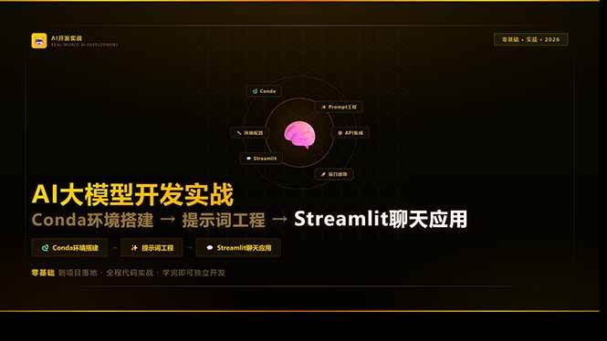 （17723期）AI大模型开发实战：Conda环境搭建→提示词工程→Streamlit聊天应用，零基础到项目落地-来友网创