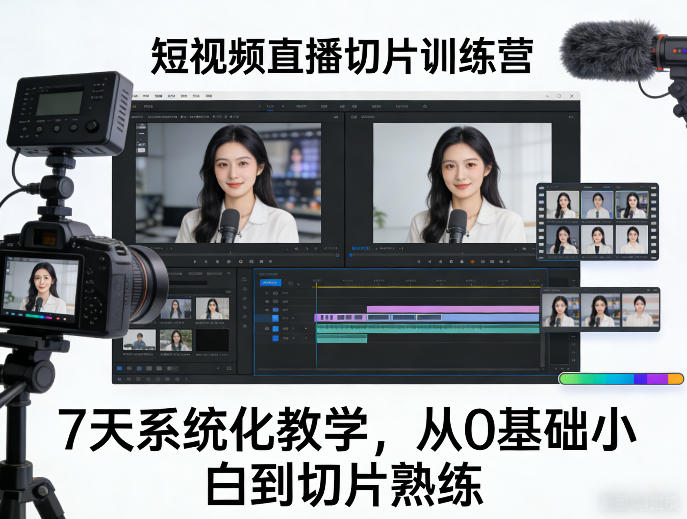 短视频直播切片训练营，7天系统化教学，从0基础小白到切片熟练-来友网创