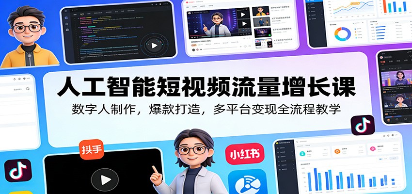 人工智能短视频流量增长课：数字人制作，爆款打造，多平台变现全流程教学-来友网创
