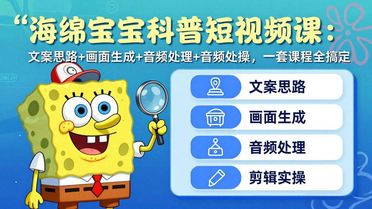 （17756期）海绵宝宝科普短视频课：文案思路+画面生成+音频处理+剪辑实操，一套课程全搞定-来友网创