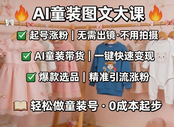 AI童装图文剪辑，某社群童装图文大课，起号涨粉、AI童装带货、爆款选品，无需出镜和拍摄-来友网创