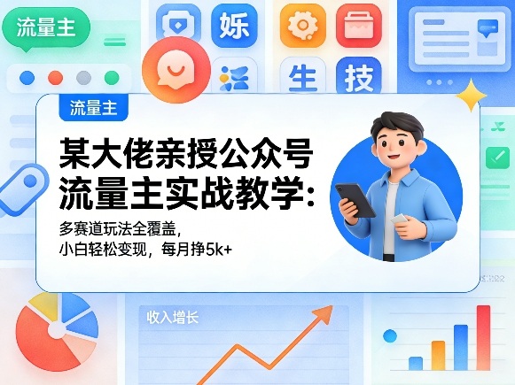 某大佬亲授公众号流量主实战教学：多赛道玩法全覆盖，小白轻松变现，每月多挣5k+-来友网创