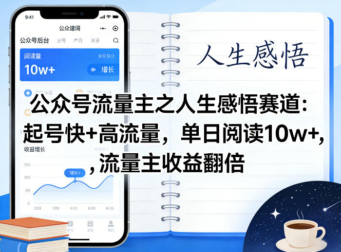 公众号流量主之人生感悟赛道，起号快+高流量，单日阅读10w+，流量主收益翻倍-来友网创