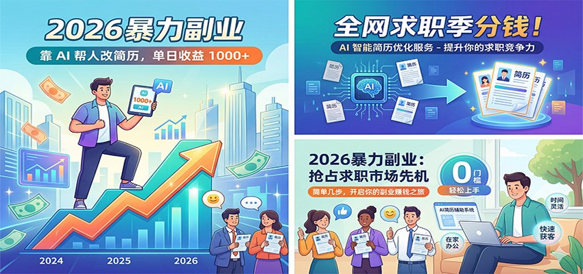 2026暴力副业：靠AI帮人改简历，单日收益1000+，全网求职季分钱-来友网创