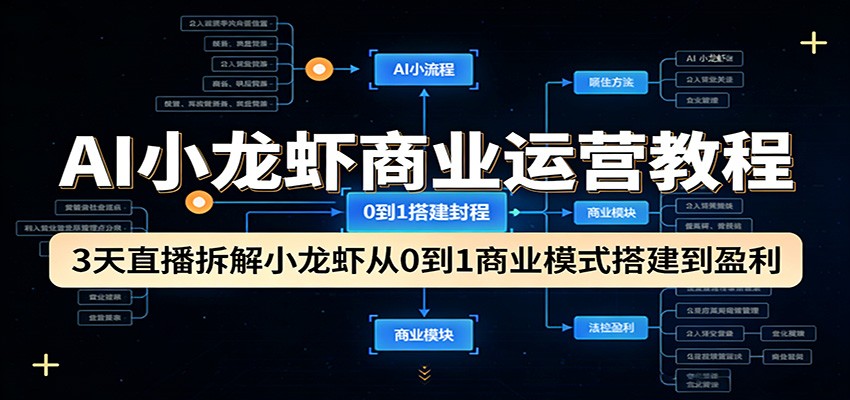 AI小龙虾商业运营教程：3天直播拆解小龙虾从0到1商业模式搭建到盈利-来友网创
