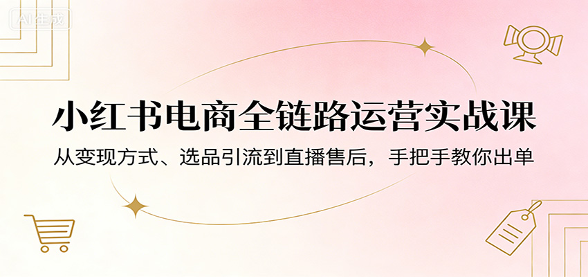 小红书电商全链路运营实战课：从变现方式、选品引流到直播售后，手把手教你出单-来友网创
