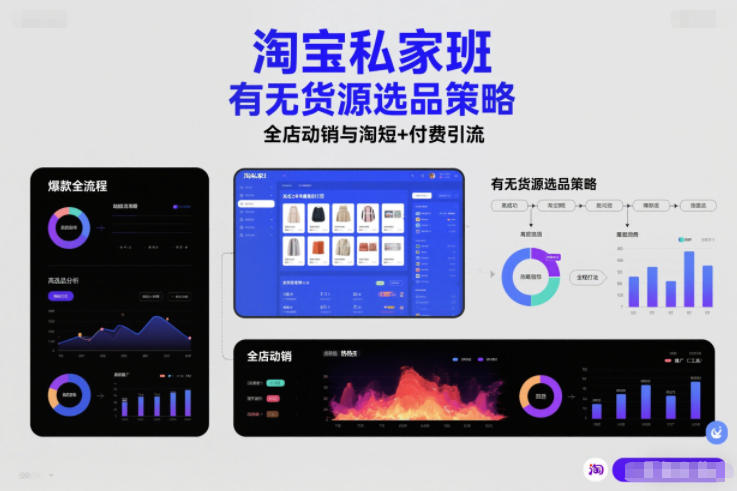 淘宝私家班，有无货源选品策略，高成功率爆款全流程打法，全店动销与淘短+付费引流（更新2026年4月）-来友网创