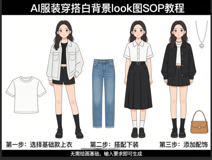 AI服装穿搭白背景look图SOP教程，不用会画画，提几句具体要求，AI就能还你一个奇迹-来友网创