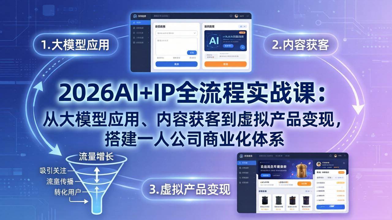 （17863期）2026AI+IP全流程实战课：从大模型应用、内容获客到虚拟产品变现，搭建一人公司商业化体系-来友网创