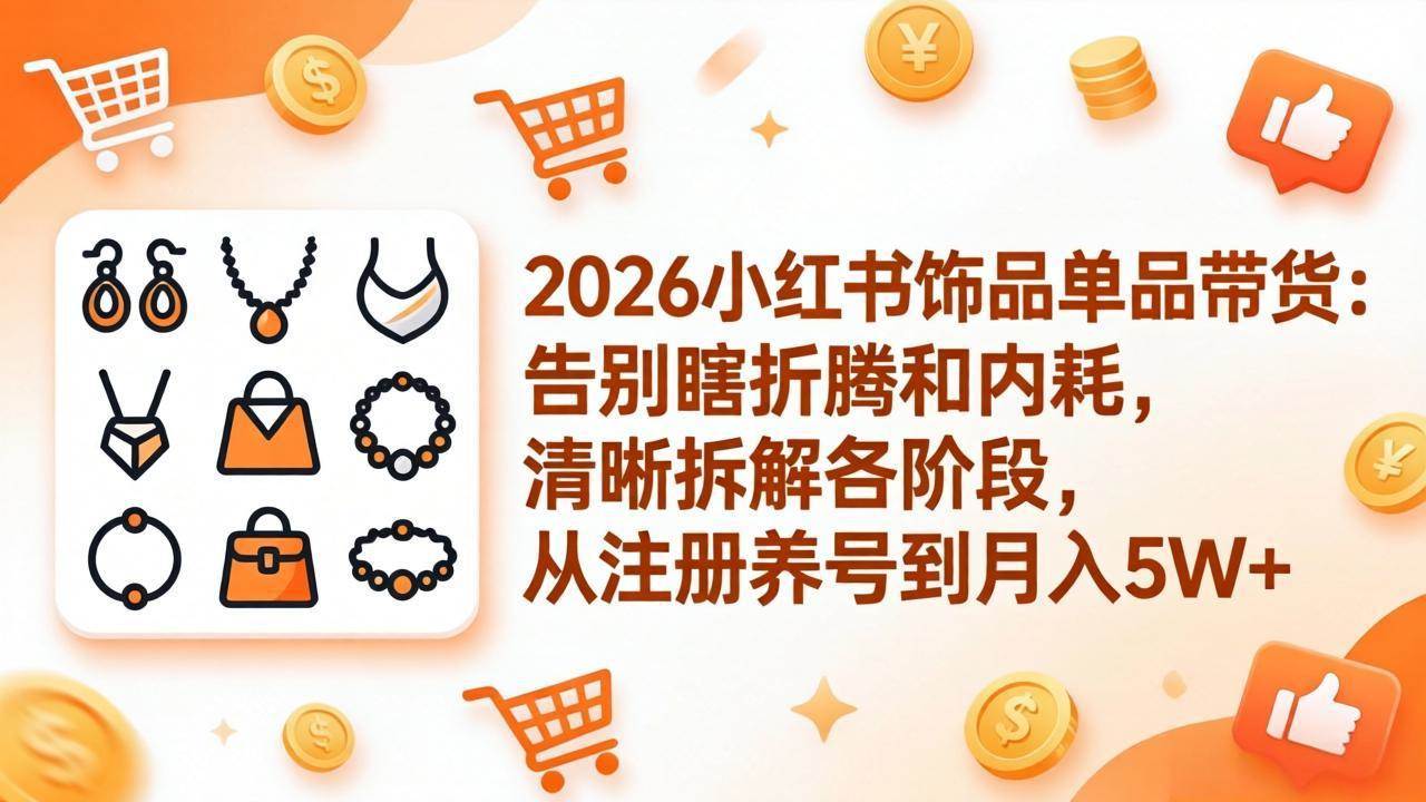 （17861期）2026小红书饰品单品带货：告别瞎折腾和内耗，清晰拆解各阶段，从注册养号到月入5W+-来友网创