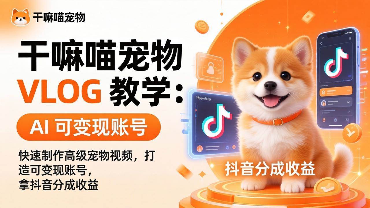 （17888期）干嘛喵宠物 VLOG 教学：AI 快速制作高级宠物视频，打造可变现账号，拿抖音分成收益-来友网创