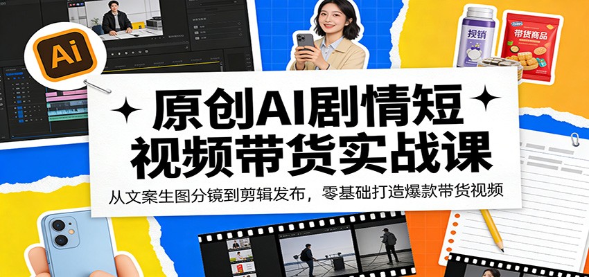 原创AI剧情短视频带货实战课：从文案生图分镜到剪辑发布，零基础打造爆款带货视频-来友网创