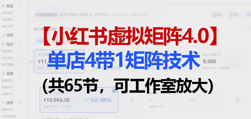 小红书虚拟矩阵4.0技术：单店4带1矩阵（共65节，可工作室放大）-来友网创